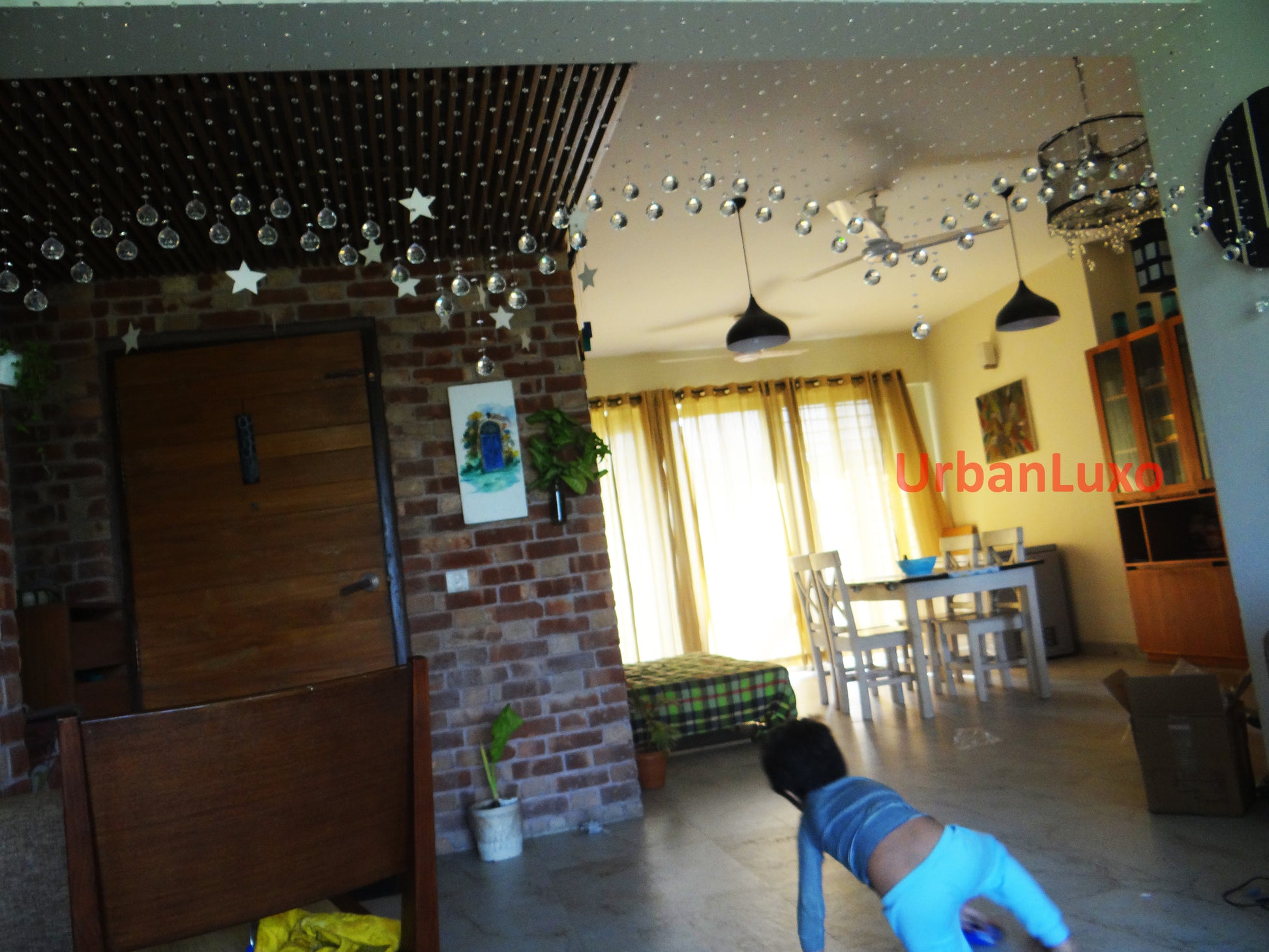 Double layer triple arch glass crystal curtain with pure white color transparent